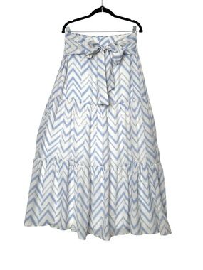 Prairiecore Boho Tiered Maxi Skirt Chevron Elastic Waist Tie Euro Summer Beachy